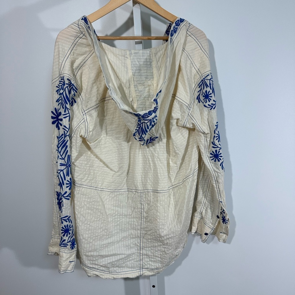 Free People Cream Hoodie with Blue Floral Embroidery - Picture 8 of 8